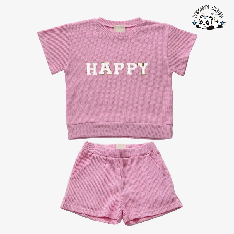 LEZONKIDS - Novo Produto Explosão Letras Personalizadas Conjunto de Roupas de Menina Fofo Conjuntos de Roupas de Meninas para Verão